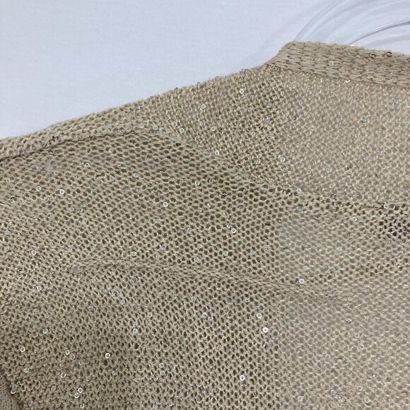 New Ann Taylor LOFT size Large Oatmeal Sequins Open Front Cardigan - Picture 9 of 11